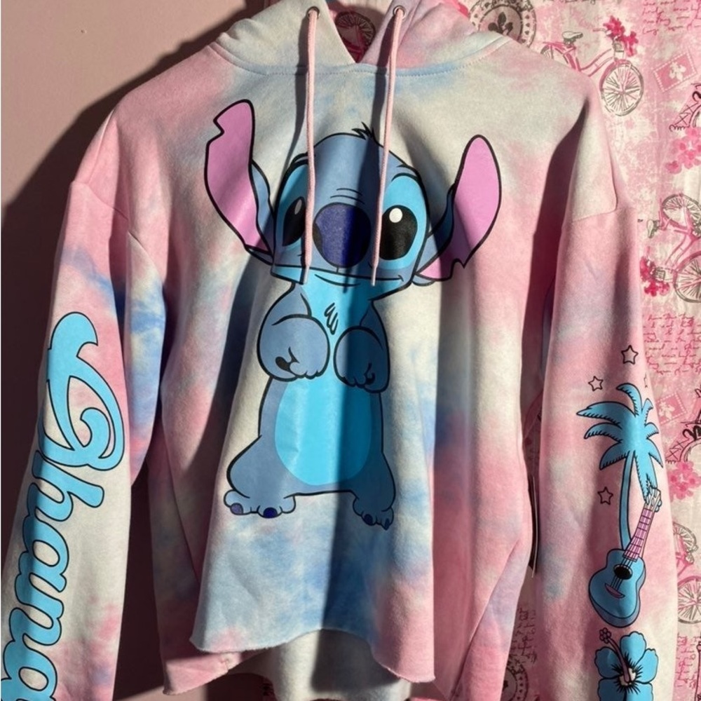 Tie dye stitch crop top hoodie